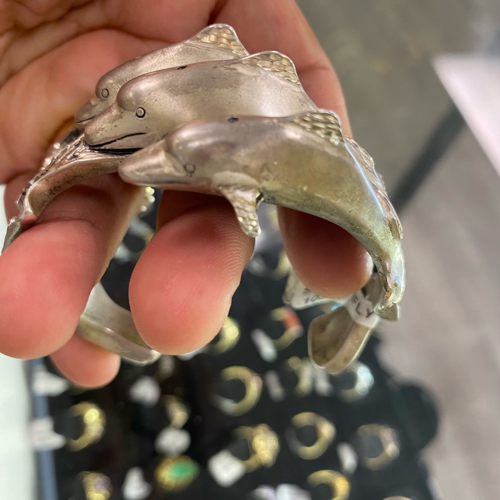 Designer Sterling Silver Dolphin Cuff Bracelet - Picture 1 of 12